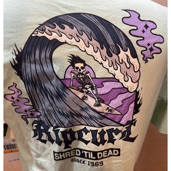 Rip Curl Skeleton Surf T-Shirt Shred Til Dead Pastel Green NWT - Picture 2 of 5